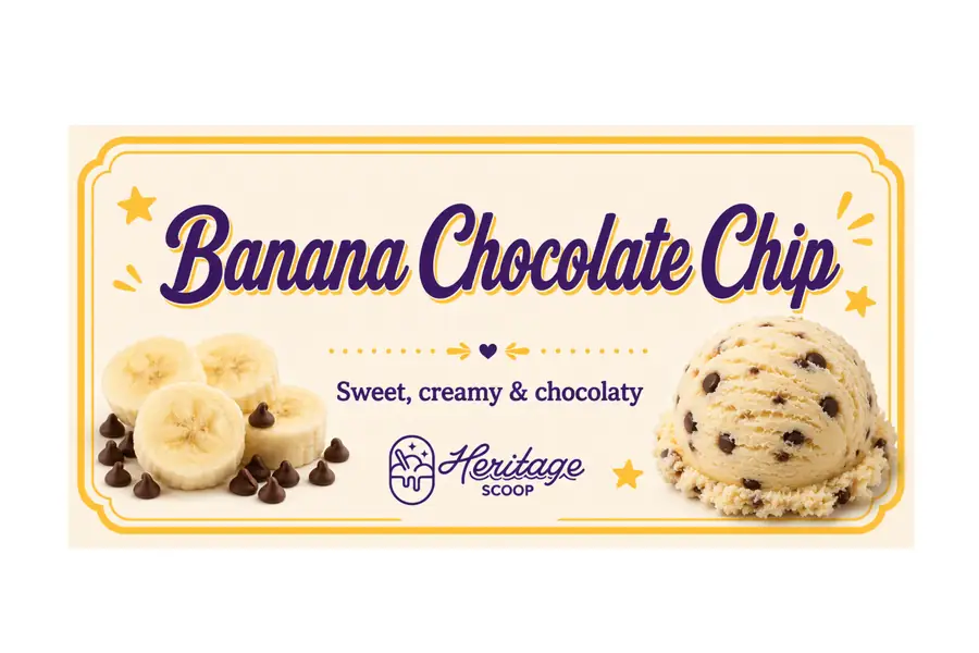 Banana Chocolate Chip ice cream at Heritage Scoop