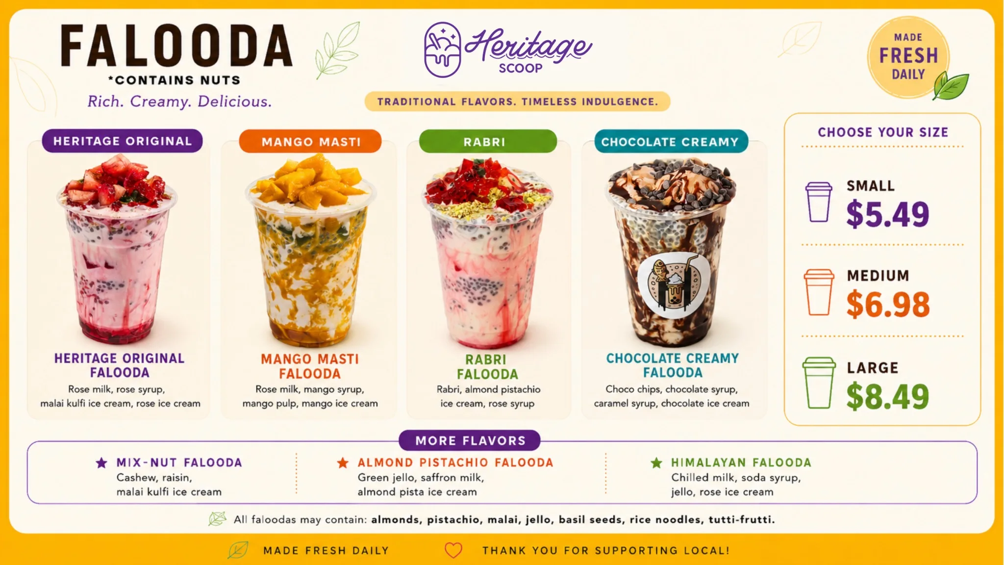 Heritage Scoop Falooda menu board