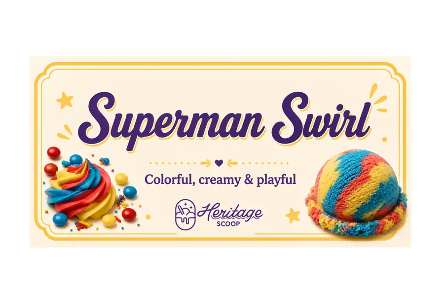 Superman Swirl ice cream at Heritage Scoop